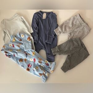 Newborn Clothing Bundle - 5 Pieces - Size Newborn - Pants, Onesies, Footies